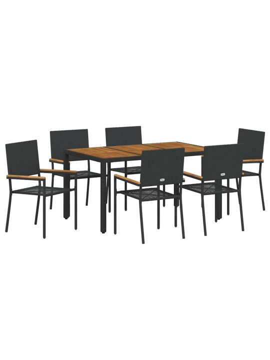 Dārza ēdamgalds 7 pcs melns un koks 150 x 90 x 75 cm poliratāns