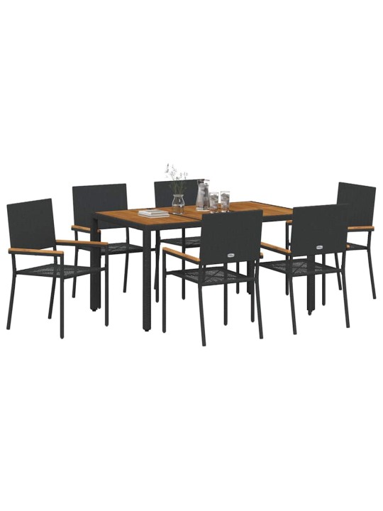 Dārza ēdamgalds 7 pcs melns un koks 150 x 90 x 75 cm poliratāns