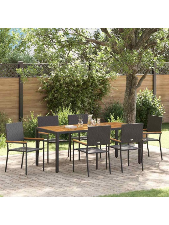 Dārza ēdamgalds 7 pcs melna 190 x 90 x 75 cm poliratāns