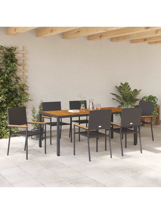 Dārza ēdamgalds 7 pcs melna 190 x 90 x 75 cm poliratāns