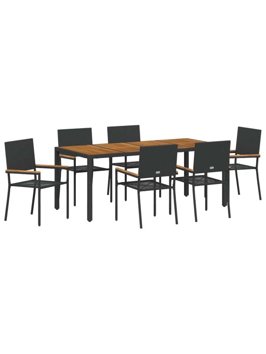 Dārza ēdamgalds 7 pcs melna 190 x 90 x 75 cm poliratāns