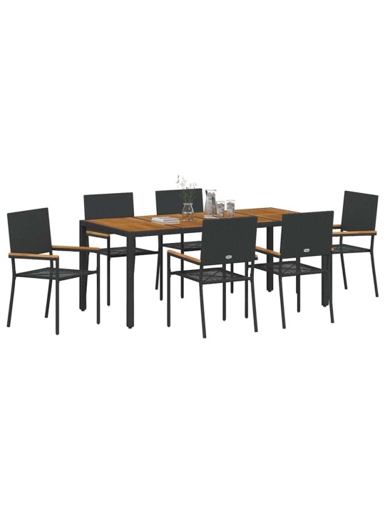 Dārza ēdamgalds 7 pcs melna 190 x 90 x 75 cm poliratāns