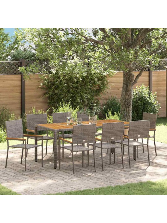 Dārza ēdamgalds 9 pcs pelēka 190 x 90 x 75 cm poliratāns