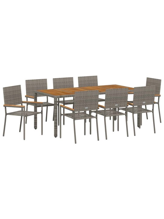 Dārza ēdamgalds 9 pcs pelēka 190 x 90 x 75 cm poliratāns