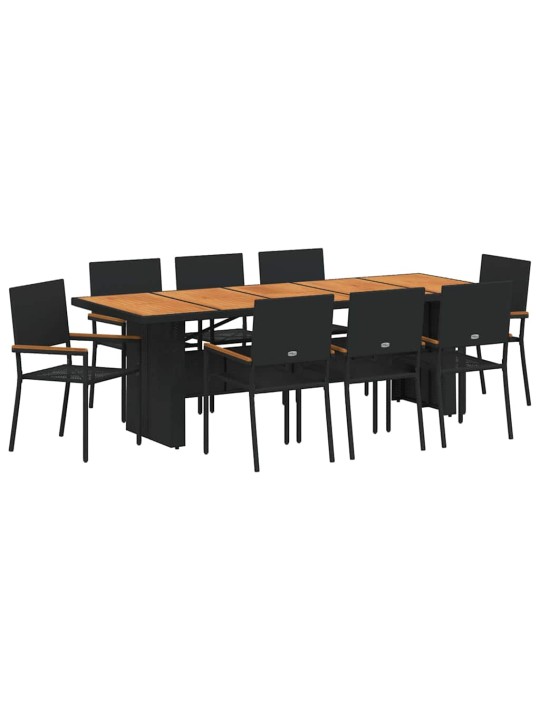 Dārza ēdamgalds 9 pcs melna poliūtu rotangpalma