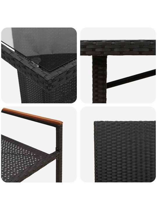 Dārza ēdamgalds 9 pcs melna 190 x 80 x 75 cm poliratāns