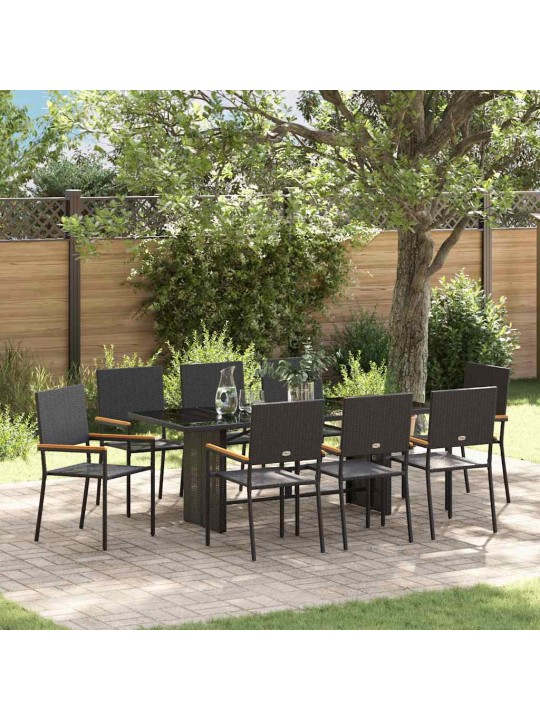 Dārza ēdamgalds 9 pcs melna 190 x 80 x 75 cm poliratāns