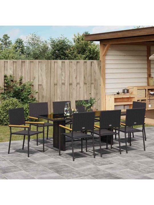 Dārza ēdamgalds 9 pcs melna 190 x 80 x 75 cm poliratāns