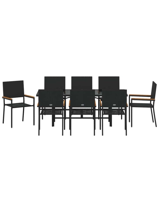 Dārza ēdamgalds 9 pcs melna 190 x 80 x 75 cm poliratāns