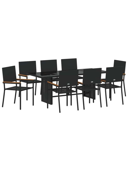 Dārza ēdamgalds 9 pcs melna 190 x 80 x 75 cm poliratāns