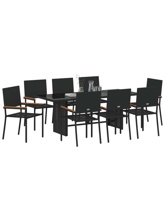 Dārza ēdamgalds 9 pcs melna 190 x 80 x 75 cm poliratāns