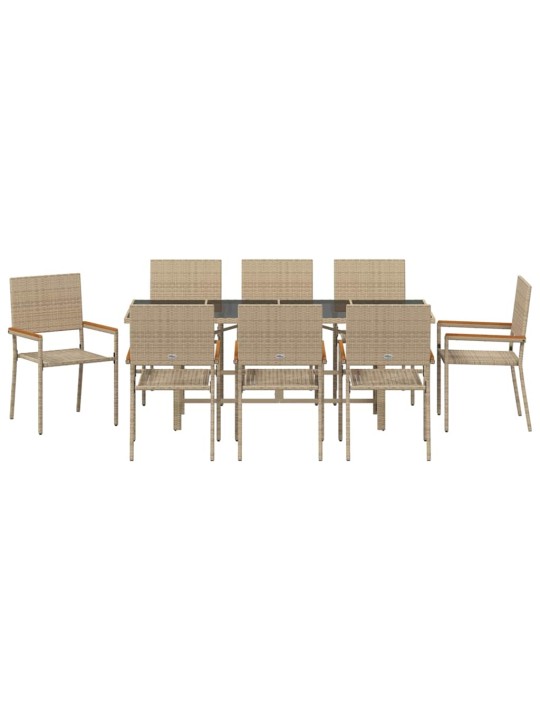 Dārza ēdamgalds 9 pcs bēša 190 x 80 x 75 cm poliratāns