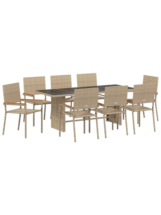 Dārza ēdamgalds 9 pcs bēša 190 x 80 x 75 cm poliratāns