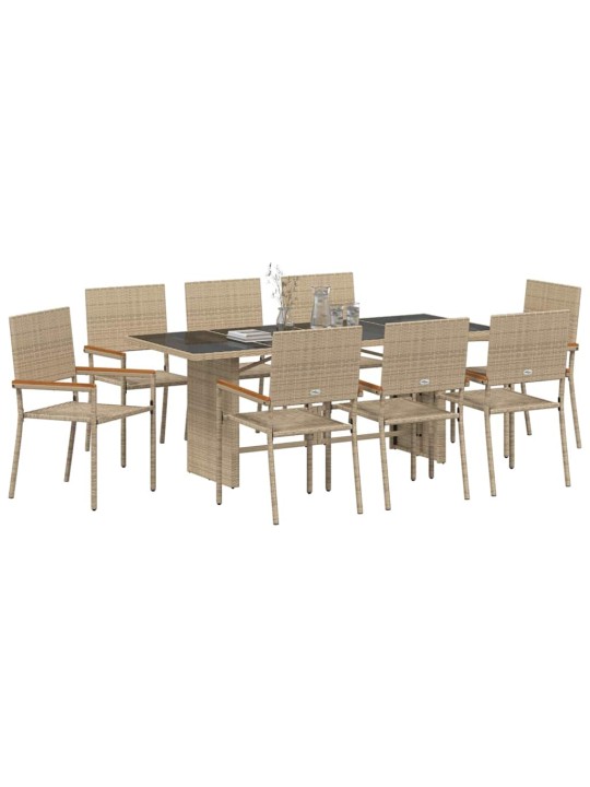 Dārza ēdamgalds 9 pcs bēša 190 x 80 x 75 cm poliratāns