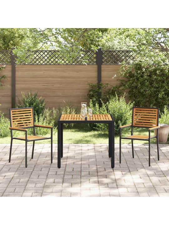 Dārza ēdamgalds 3 pcs melna 90 x 90 x 75 cm poliratāns