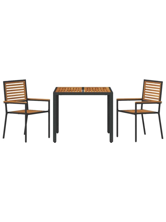 Dārza ēdamgalds 3 pcs melna 90 x 90 x 75 cm poliratāns