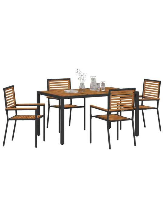 Dārza ēdamgalds 5 pcs melna 150 x 90 x 75 cm poliratāns