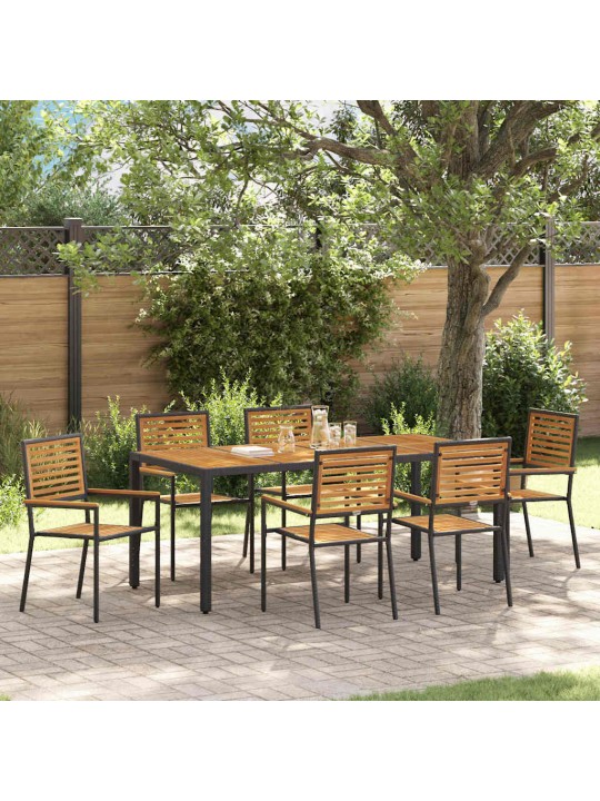 Dārza ēdamgalds 7 pcs melns un koks 190 x 90 x 75 cm poliratāns