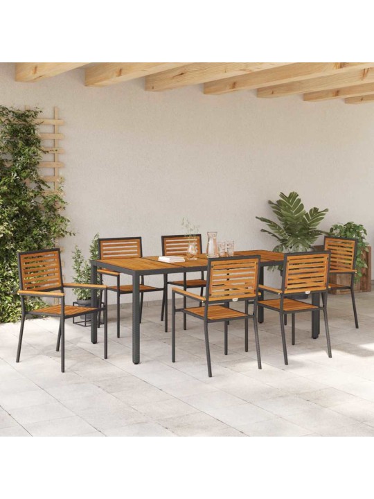 Dārza ēdamgalds 7 pcs melns un koks 190 x 90 x 75 cm poliratāns