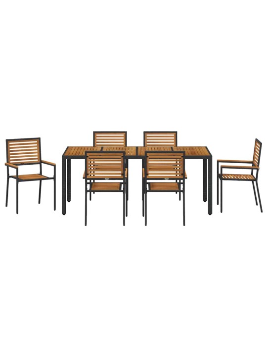 Dārza ēdamgalds 7 pcs melns un koks 190 x 90 x 75 cm poliratāns