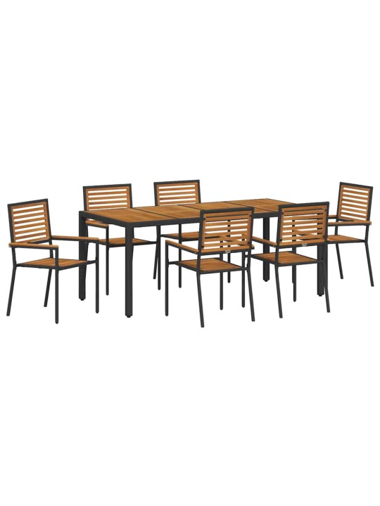 Dārza ēdamgalds 7 pcs melns un koks 190 x 90 x 75 cm poliratāns
