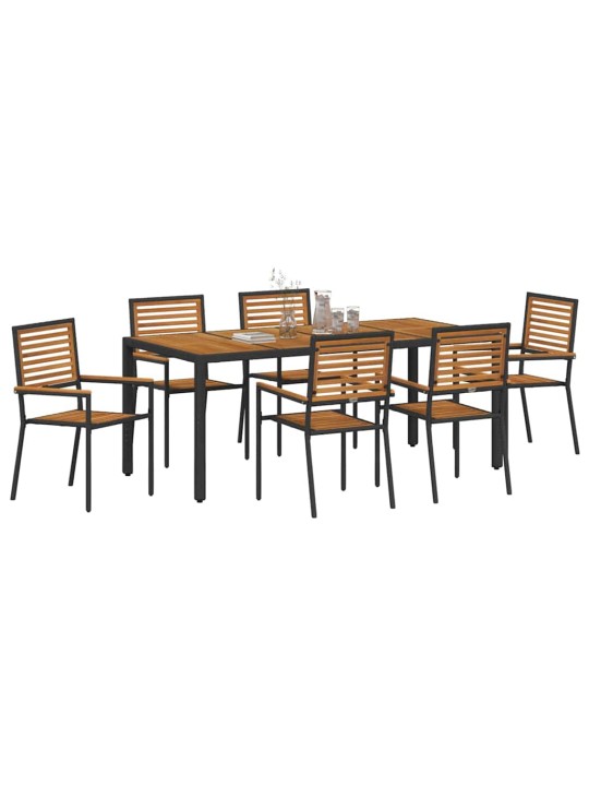 Dārza ēdamgalds 7 pcs melns un koks 190 x 90 x 75 cm poliratāns