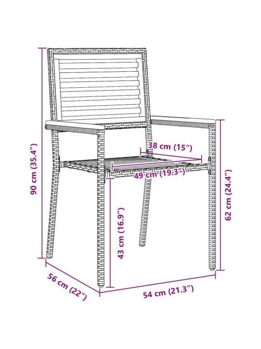 Dārza ēdamgalds 7 pcs melns un koks 190 x 90 x 75 cm poliratāns