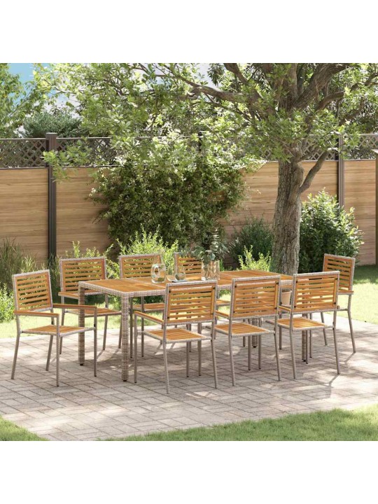 Dārza ēdamgalds 9 pcs pelēks un brūns 190 x 90 x 75 cm