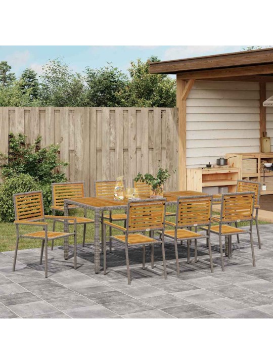 Dārza ēdamgalds 9 pcs pelēks un brūns 190 x 90 x 75 cm
