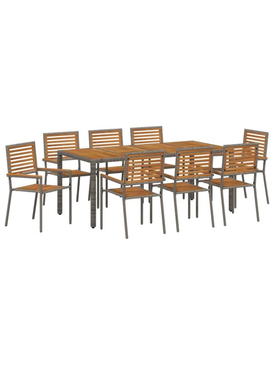 Dārza ēdamgalds 9 pcs pelēks un brūns 190 x 90 x 75 cm