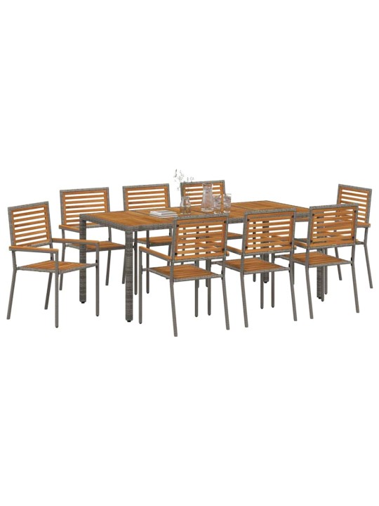 Dārza ēdamgalds 9 pcs pelēks un brūns 190 x 90 x 75 cm