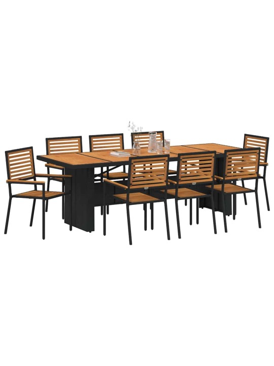 Dārza ēdamgalds 9 pcs melna 240 x 90 x 75 cm poliratāns