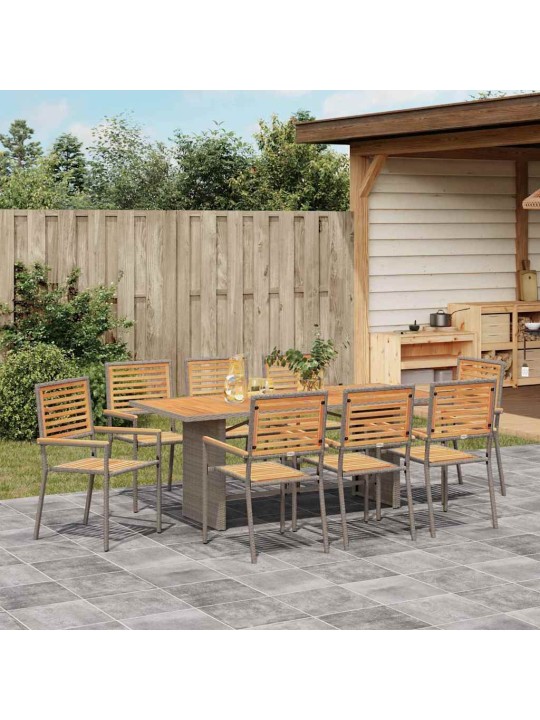 Dārza ēdamgalds 9 pcs pelēka 190 x 80 x 75 cm poliratāns