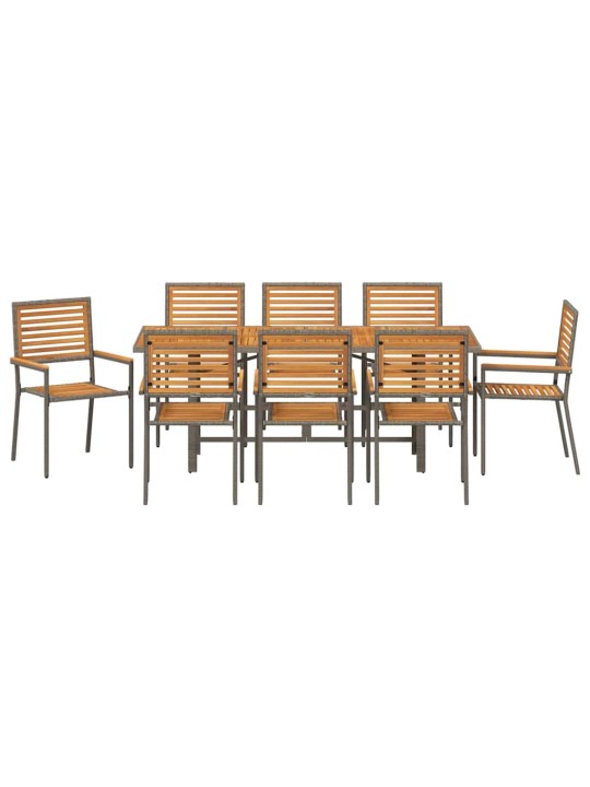 Dārza ēdamgalds 9 pcs pelēka 190 x 80 x 75 cm poliratāns