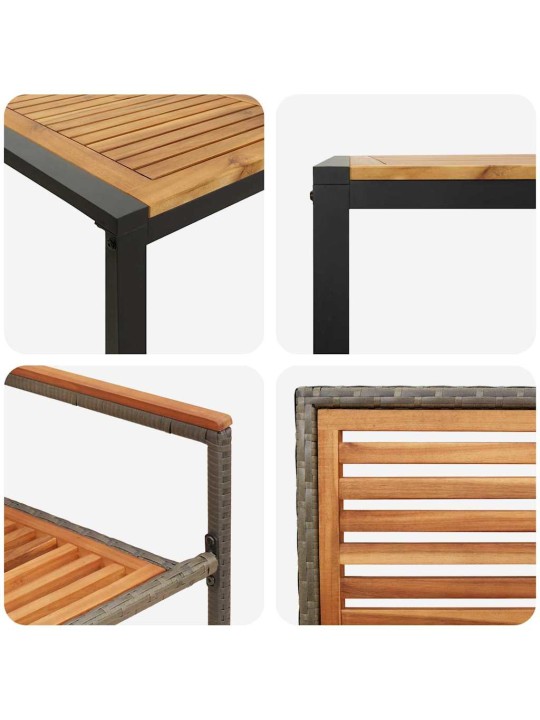 Dārza ēdamgalds 9 pcs pelēks un koks 200 x 80 x 75 cm