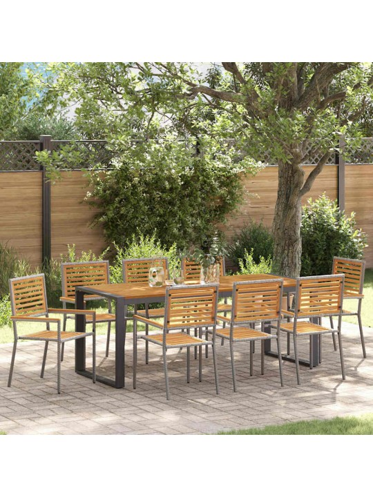 Dārza ēdamgalds 9 pcs pelēks un koks 200 x 80 x 75 cm