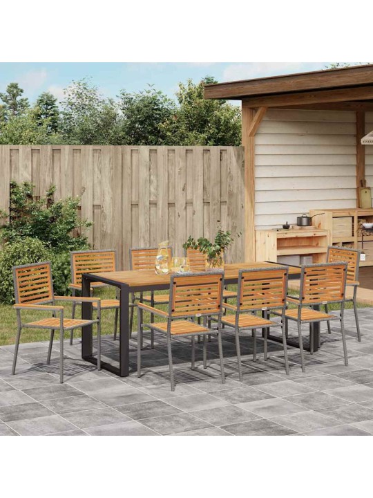 Dārza ēdamgalds 9 pcs pelēks un koks 200 x 80 x 75 cm