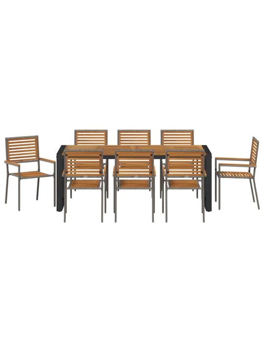 Dārza ēdamgalds 9 pcs pelēks un koks 200 x 80 x 75 cm