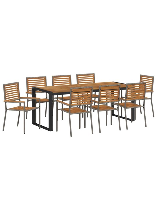 Dārza ēdamgalds 9 pcs pelēks un koks 200 x 80 x 75 cm