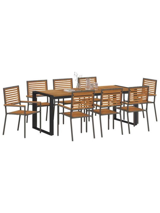 Dārza ēdamgalds 9 pcs pelēks un koks 200 x 80 x 75 cm