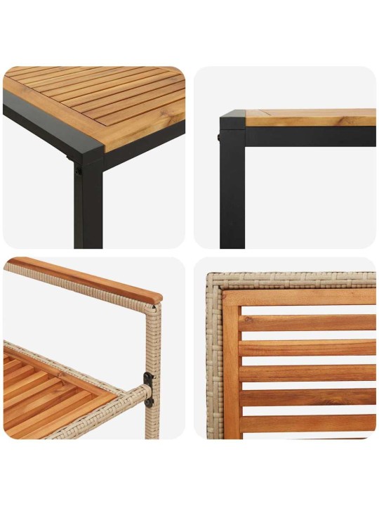 Dārza ēdamgalds 9 pcs bēša 200 x 80 x 75 cm poliratāns