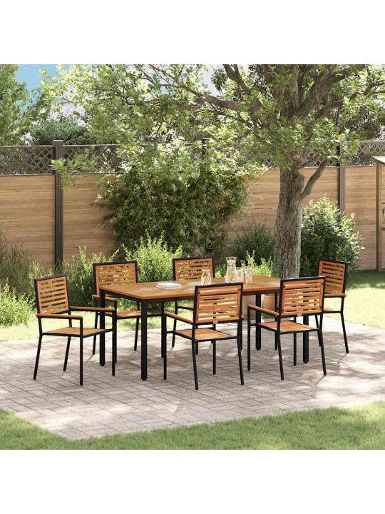 Dārza ēdamgalds 7 pcs melns un koks 180 x 90 x 75 cm poliratāns