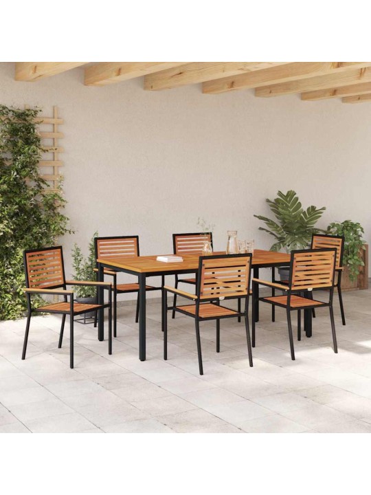 Dārza ēdamgalds 7 pcs melns un koks 180 x 90 x 75 cm poliratāns
