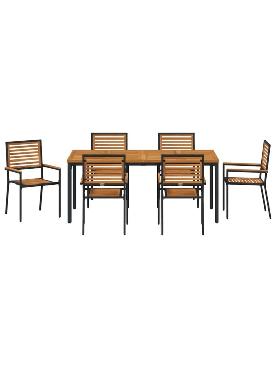 Dārza ēdamgalds 7 pcs melns un koks 180 x 90 x 75 cm poliratāns