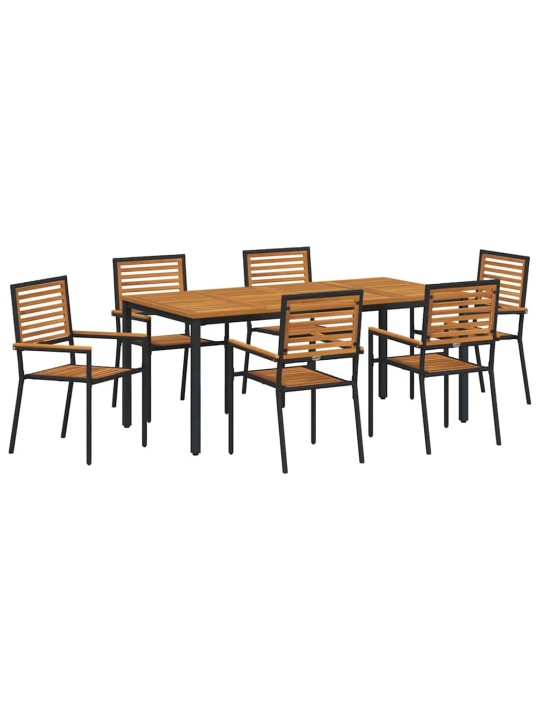 Dārza ēdamgalds 7 pcs melns un koks 180 x 90 x 75 cm poliratāns