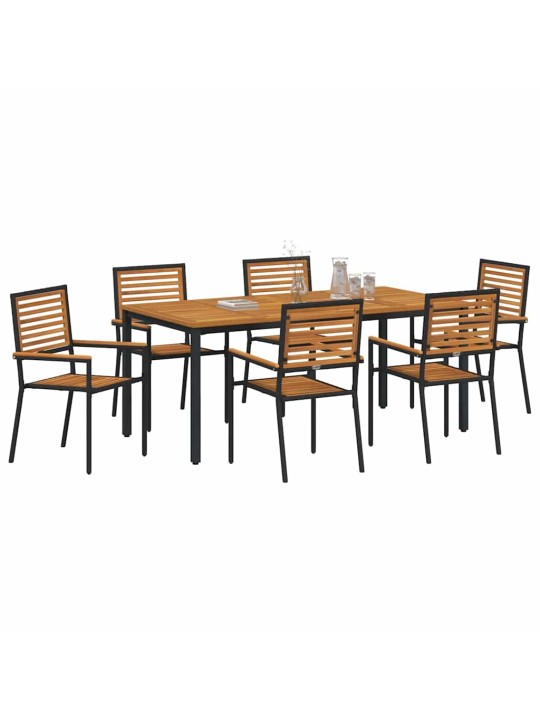 Dārza ēdamgalds 7 pcs melns un koks 180 x 90 x 75 cm poliratāns