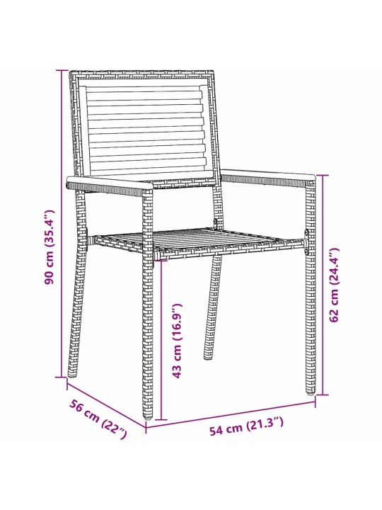 Dārza ēdamgalds 7 pcs melns un koks 180 x 90 x 75 cm poliratāns