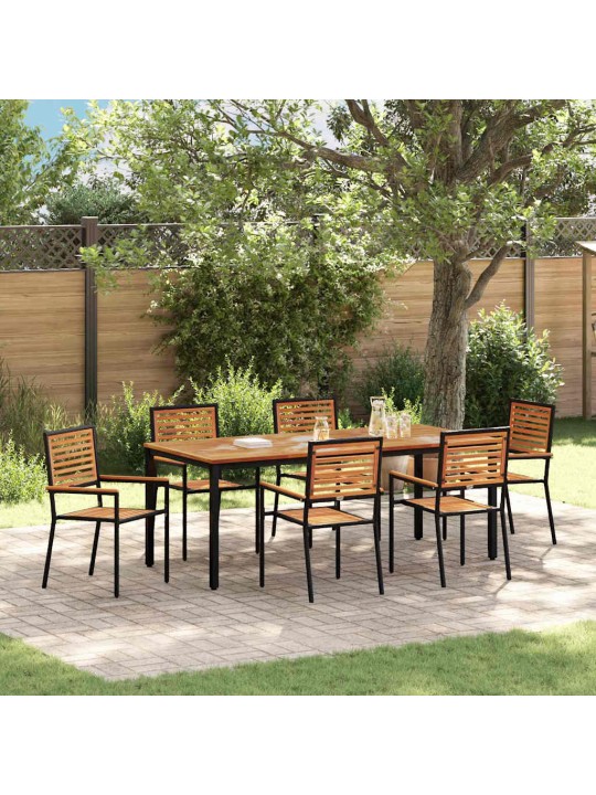 Dārza ēdamgalds 7 pcs melna 200 x 100 x 75 cm poliratāns
