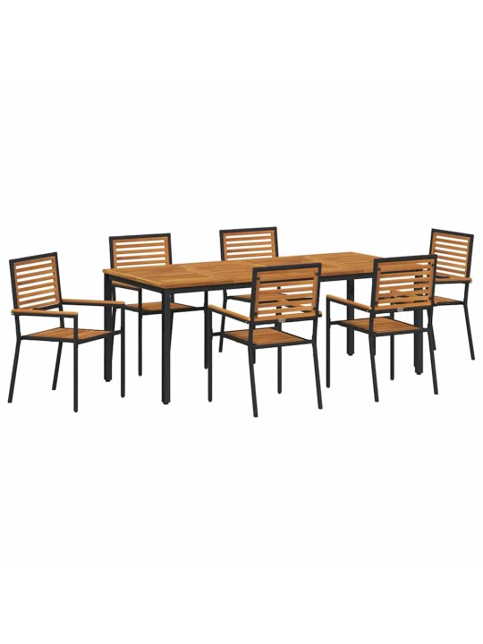 Dārza ēdamgalds 7 pcs melna 200 x 100 x 75 cm poliratāns