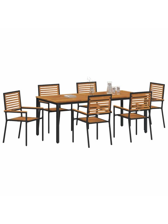 Dārza ēdamgalds 7 pcs melna 200 x 100 x 75 cm poliratāns